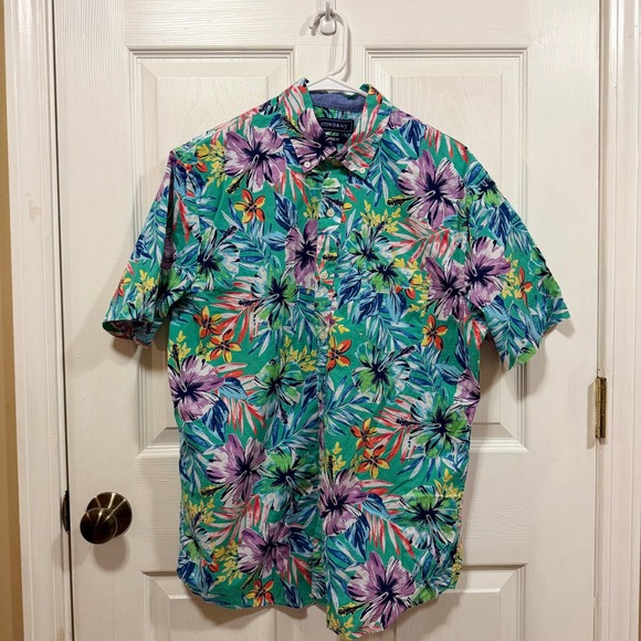Crown Ivy Classic Fit Men's Medium Short Sleeve Button Down Shirt Tropical Print - Picture 10 of 12